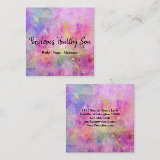 ピンクブルーパープル金ゴールド抽象芸術 スクエア名刺 (正面/裏面)