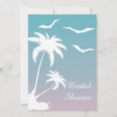 ピンクブルーパームツリーズビーチ結婚式ブライダルシャワー 招待状 (正面)
