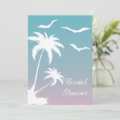 ピンクブルーパームツリーズビーチ結婚式ブライダルシャワー 招待状 (スタンド正面)