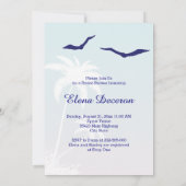 ピンクブルーパームツリーズビーチ結婚式ブライダルシャワー 招待状 (裏面)