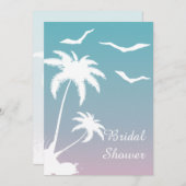 ピンクブルーパームツリーズビーチ結婚式ブライダルシャワー 招待状 (正面/裏面)