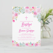 ピンクブルーピーチパープルフラワーズバプテスマフローラ 招待状