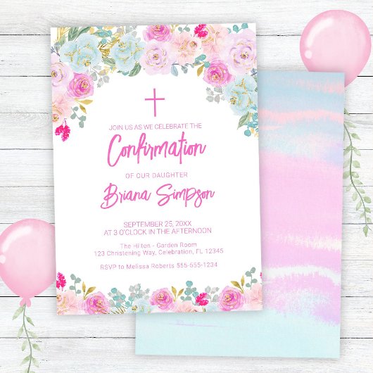 ピンクブルーピーチパープルフラワーズフローラ確認 招待状