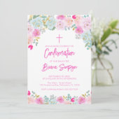 ピンクブルーピーチパープルフラワーズフローラ確認 招待状 (スタンド正面)