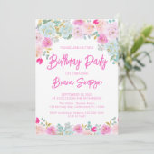 ピンクブルーピーチパープルフローラ誕生日パーティー 招待状 (スタンド正面)