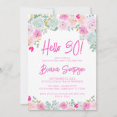 ピンクブルーピーチパープルフローラ30th誕生日パーティー 招待状 (正面)