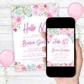 ピンクブルーピーチパープルフローラ60th誕生日パーティー 招待状