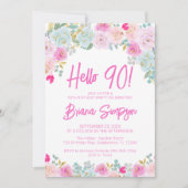 ピンクブルーピーチパープルフローラ90th誕生日パーティー 招待状 (正面)