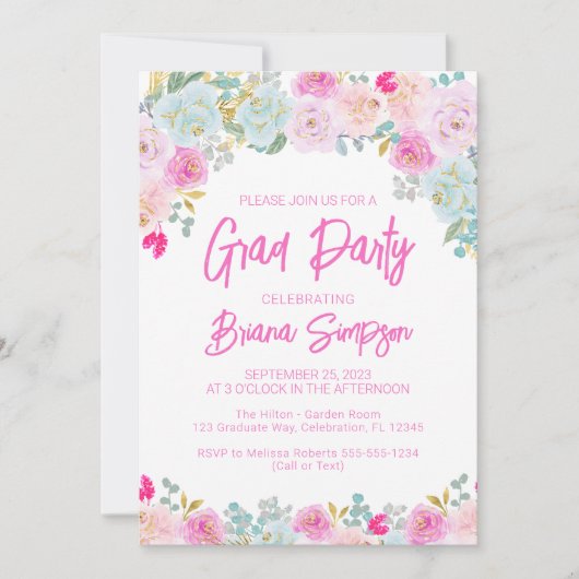 ピンクブルーピーチパープルプロシデーショングラードパーティー 招待状 (正面)