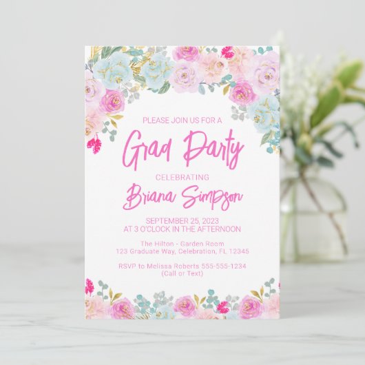 ピンクブルーピーチパープルプロシデーショングラードパーティー 招待状 (スタンド正面)