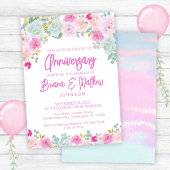 ピンクブルーピーチ結婚フローラ記念日 招待状