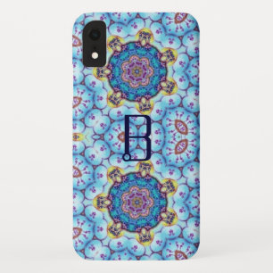 ピンクブルーフラクタル円モノグラム iPhone XRケース