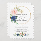 ピンクブルーフローズインビタシオンデバウティゾスペインの 招待状 (正面/裏面)