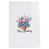 ピンクブルーフローラアイスクリームコーン誕生日 ミディアムペーパーバッグ (正面)