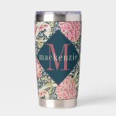 ピンクブルーフローラウィリアムエレガントモリスモノグラム 保温保冷タンブラー (正面)