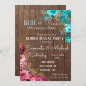 ピンクブルーフローラウッドシャビーシックなジェンダーリビール 招待状 (正面/裏面)