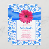 ピンクブルーフローラガーベラデイジーベビーシャワー 招待状 (正面/裏面)