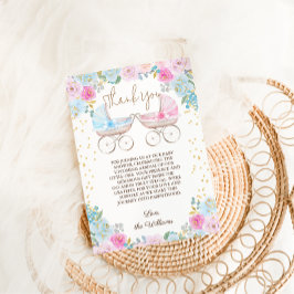 ピンクブルーフローラジェンダーが赤ちゃんシャワーを明らかにする サンキューカード