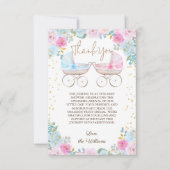 ピンクブルーフローラジェンダーが赤ちゃんシャワーを明らかにする サンキューカード (正面)