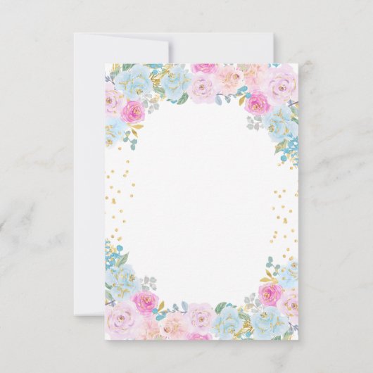 ピンクブルーフローラジェンダーが赤ちゃんシャワーを明らかにする サンキューカード (裏面)