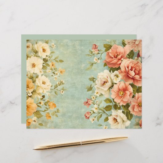 ピンクブルーフローラジャンクジャーナルスクラップブック紙 (正面/裏面インサイチュ)