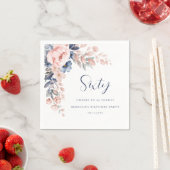 ピンクブルーフローラスクリプト60thバースデーパーティー紙 スタンダードカクテルナプキン (インサイチュ)