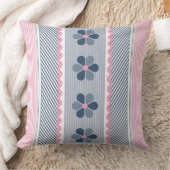 ピンクブルーフローラストライプ クッション (ブランケット)