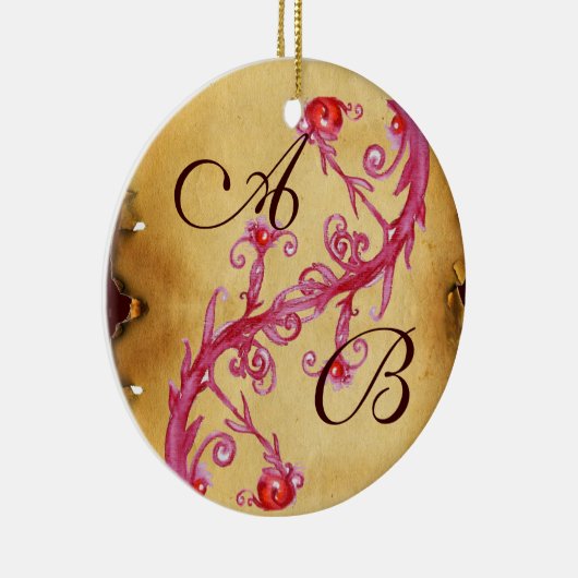 ピンクブルーフローラスワーズ結婚の土産モノグラム セラミックオーナメント (右)