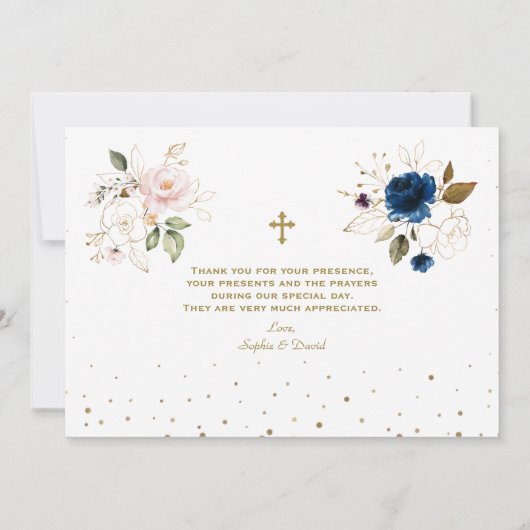 ピンクブルーフローラツインズ1st誕生日《キリスト教》洗礼式や命名式 サンキューカード (裏面)