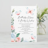 ピンクブルーフローラバタフライキスベビーシャワー 招待状 (スタンド正面)