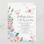 ピンクブルーフローラバタフライキスベビーシャワー 招待状 (正面/裏面)