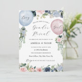 ピンクブルーフローラバルーン性別の表示 招待状 (スタンド正面)