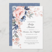 ピンクブルーフローラベビーシャワー 招待状 (正面/裏面)