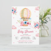 ピンクブルーフローラホットエアバルーンガールベビーシャワー 招待状 (スタンド正面)