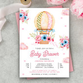 ピンクブルーフローラホットエアバルーンガールベビーシャワー 招待状