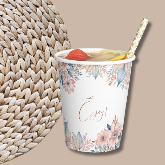 ピンクブルーフローラボホシック赤ちゃんシャワー 紙コップ