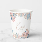 ピンクブルーフローラボーホシックブライダルシャワー 紙コップ (正面)