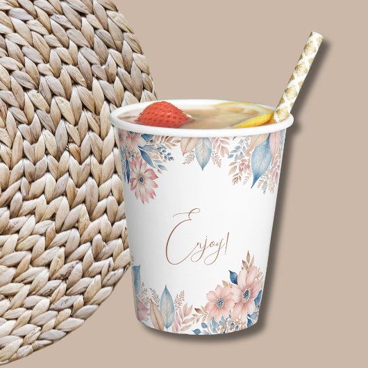 ピンクブルーフローラボーホシックブライダルシャワー 紙コップ