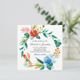 ピンクブルーフローラリースクリスチャン結婚バイブル 招待状