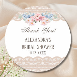 ピンクブルーフローラレースブライダルシャワーありがとう ラウンドシール