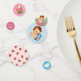 ピンクブルーフローラヴィンテージベビーテディベア紙吹雪 コンフェッティ