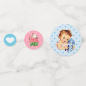 ピンクブルーフローラヴィンテージベビーテディベア紙吹雪 コンフェッティ (正面)