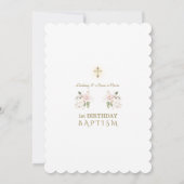 ピンクブルーフローラ女子ツインズ1stバースデーバプテスマ 招待状 (裏面)