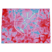 ピンクブルーフローラ絞り染め抽象芸術花花 ラージペーパーバッグ (正面)