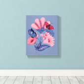 ピンクブルーフローラ蝶フォークアート キャンバスプリント (インサイチュ (ウッドフロア))