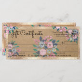 ピンクブルーフローラ金ゴールドクラフトチェック商品券 (正面/裏面)