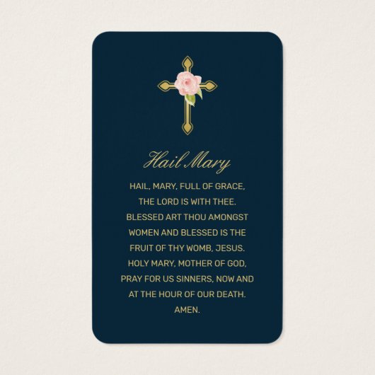 ピンクブルーフローラ金ゴールドスクリプトフォト祈りの言葉カード (裏面)