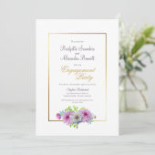ピンクブルーフローラ金ゴールド縁ど婚約パーティ 招待状 (スタンド正面)