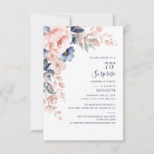 ピンクブルーフローラ75th Birthday Party Invitation ノートカード (正面)