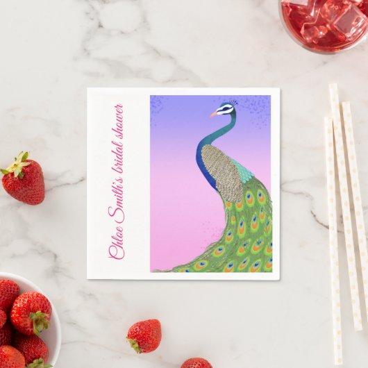 ピンクブルーブライダルシャワーピーコックテーマ スタンダードカクテルナプキン (インサイチュ)